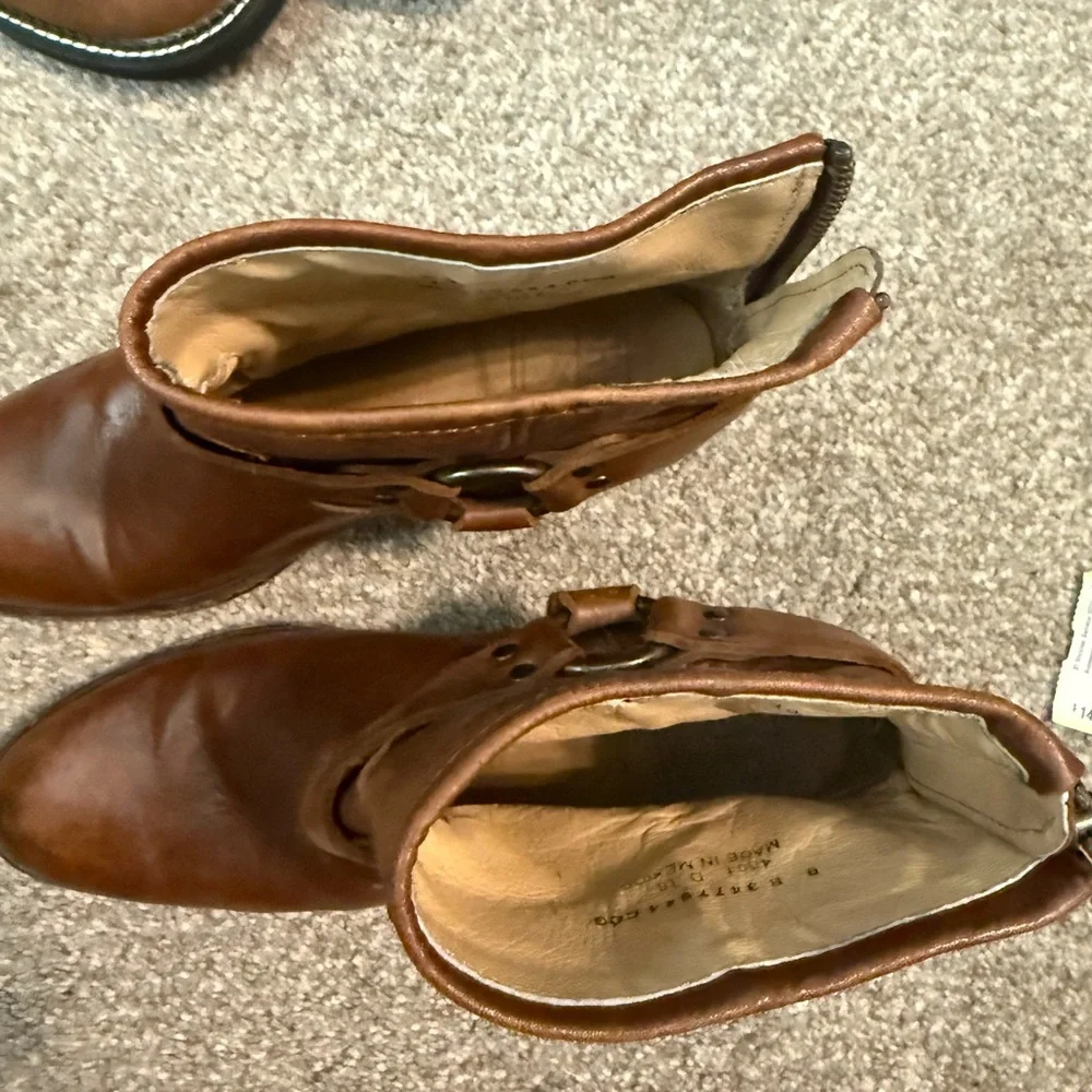 Frye Brown Leather Harness Ankle Boots